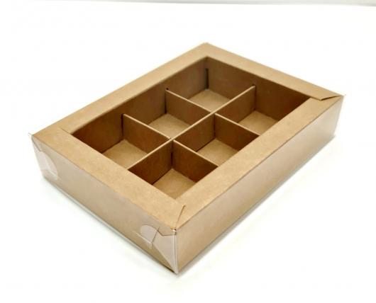 Коробка для конфет крафт с пластик крышкой 15,5 *11,5 *3 см (6)