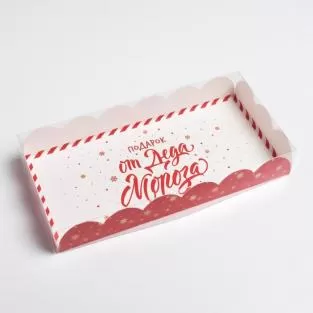 Коробка для кондитерских изделий с PVC крышкой «Подарок от Деда Мороза», 10.5 × 21 × 3 см