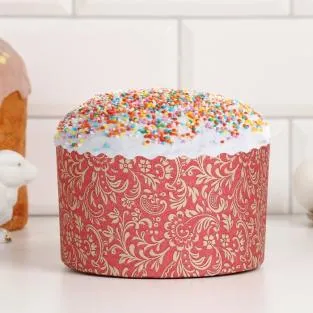 Форма бумажная для кулича d70, h85мм ФЛОРА КРАСНАЯ 150г